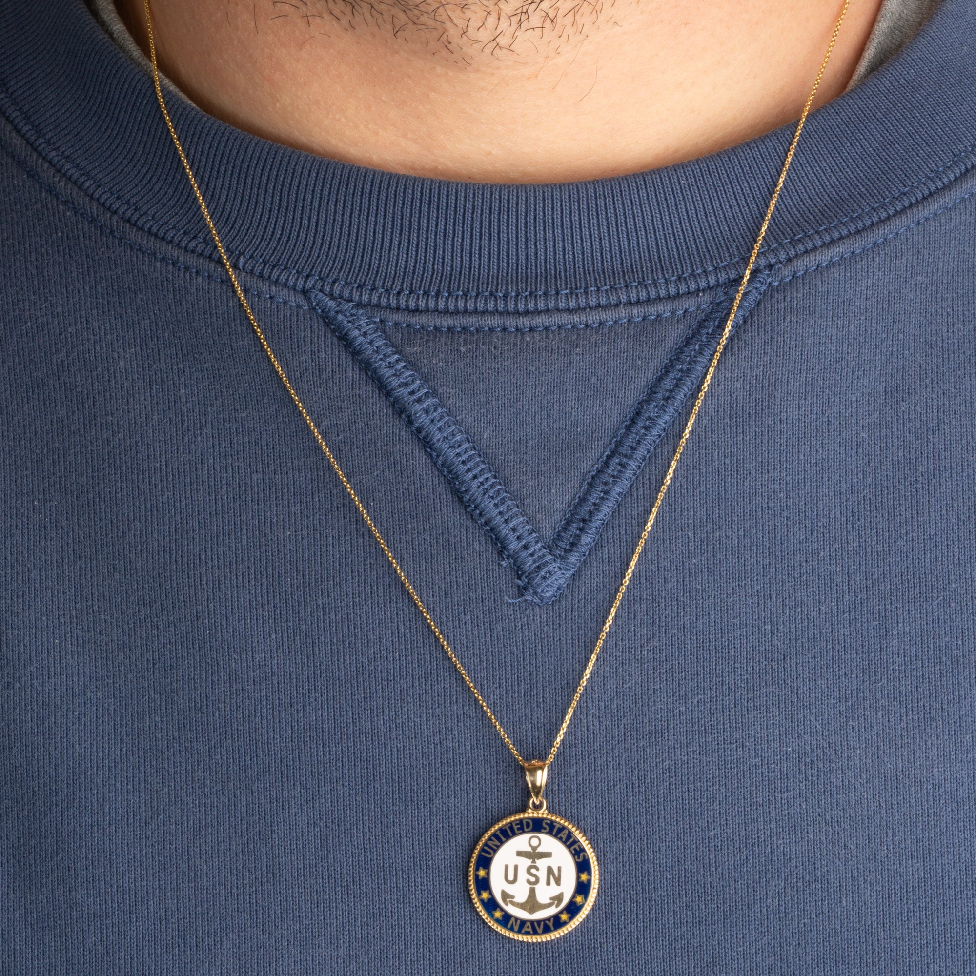 Solid Gold United States Navy Emblem Officially Licensed Medallion Pendant Necklace, view 3