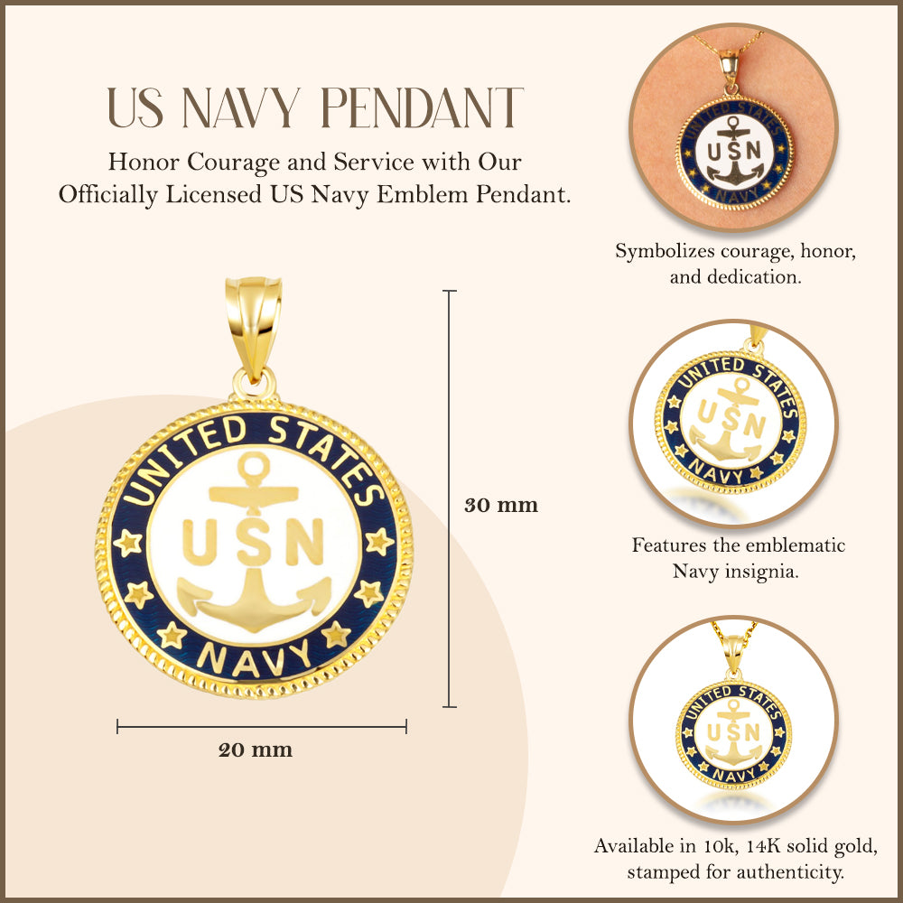 Solid Gold United States Navy Emblem Officially Licensed Medallion Pendant Necklace, view 5