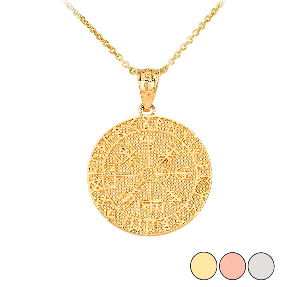 Solid Gold Vegvisir Viking Norse Compass Pendant Necklace