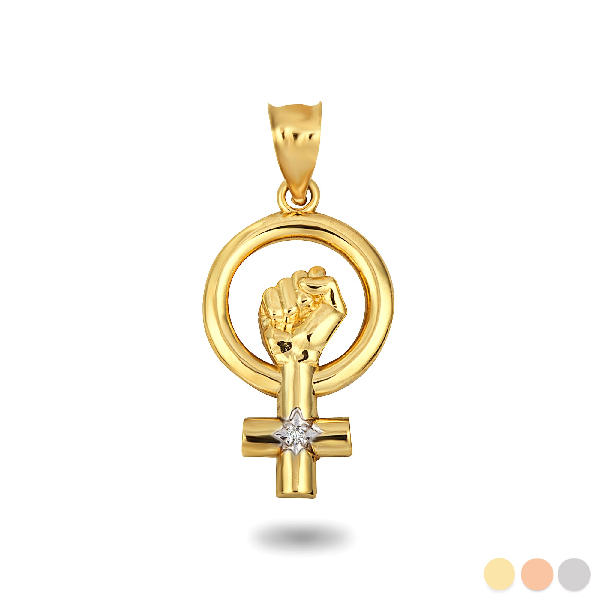 Solid Gold Venus Love Symbol Feminist Diamond Pendant Necklace