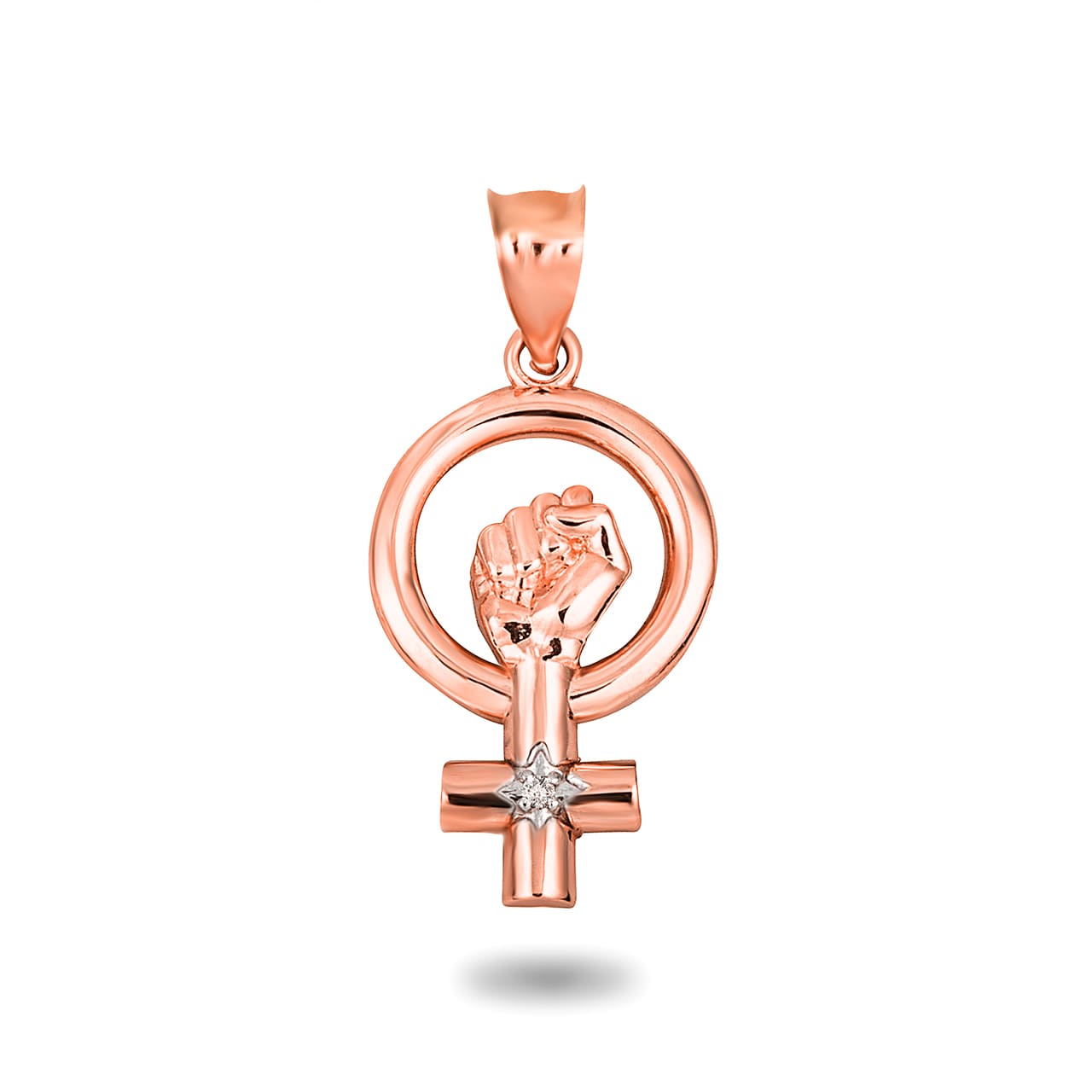 Solid Gold Venus Love Symbol Feminist Diamond Pendant Necklace, view 2
