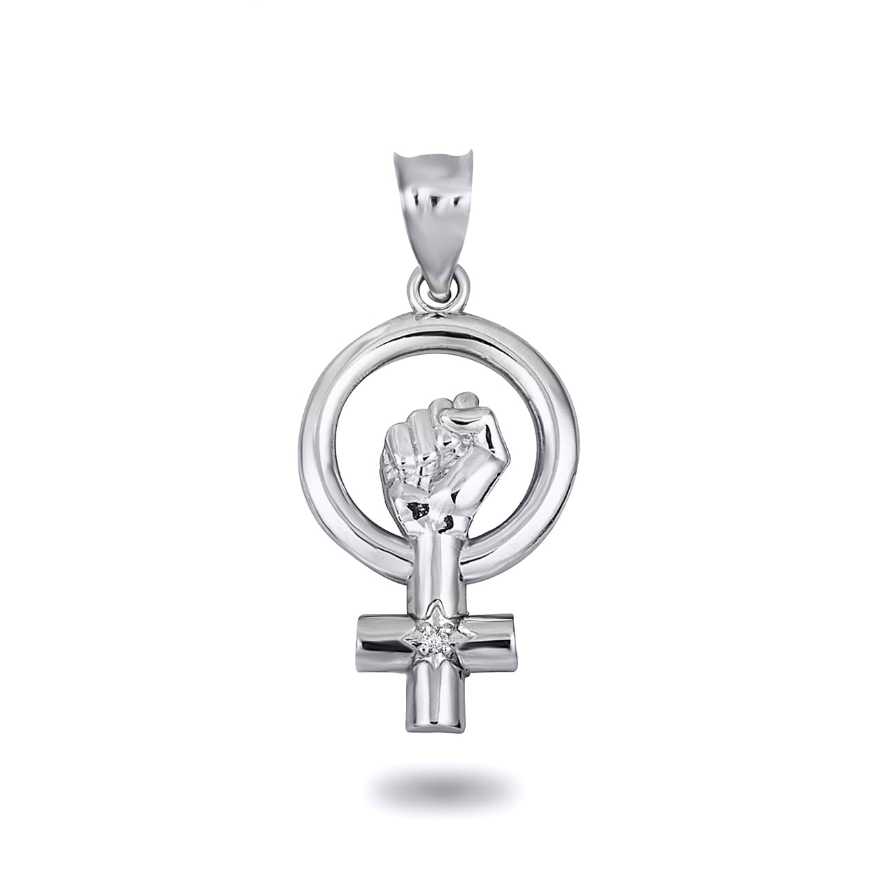 Solid Gold Venus Love Symbol Feminist Diamond Pendant Necklace, view 3