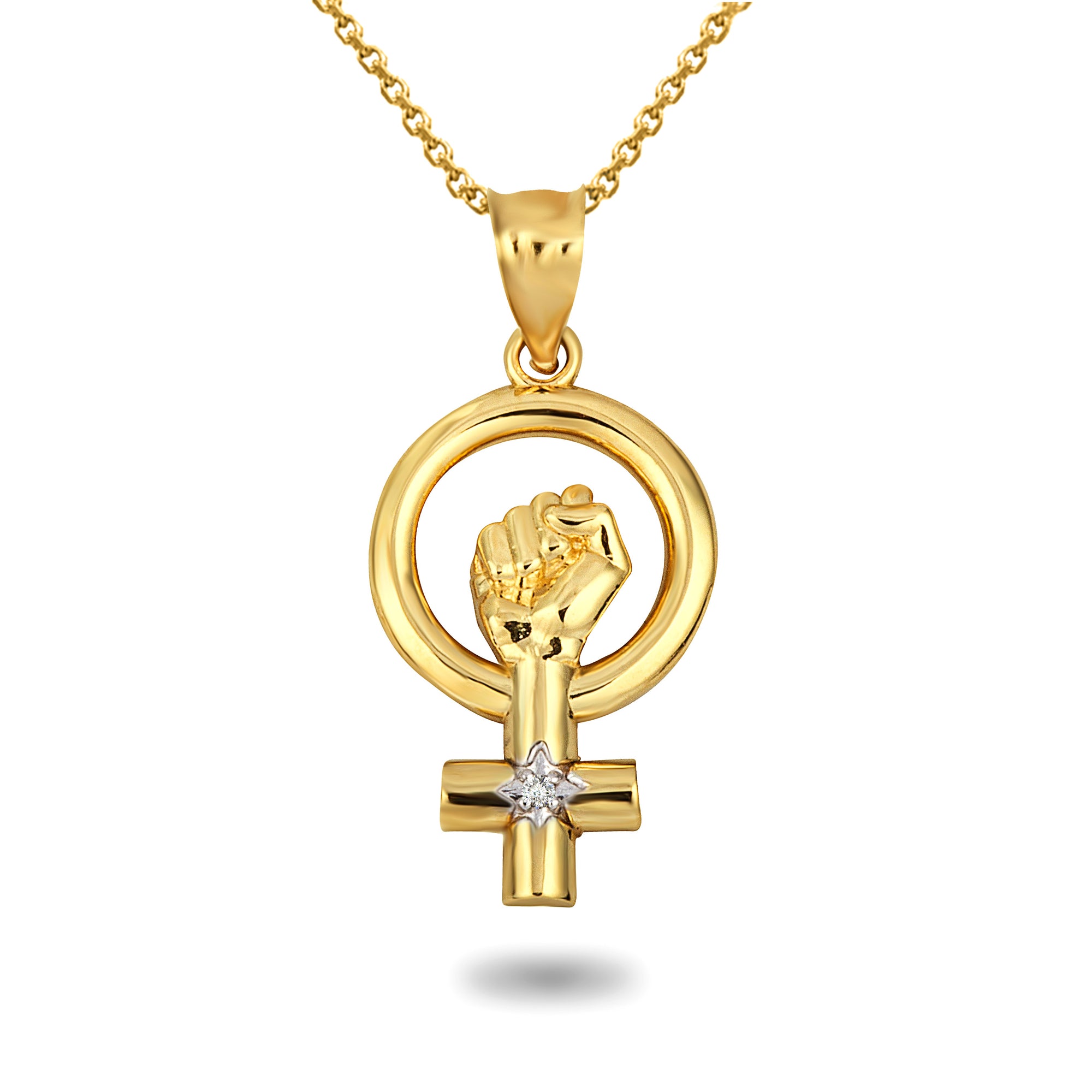 Solid Gold Venus Love Symbol Feminist Diamond Pendant Necklace, view 6