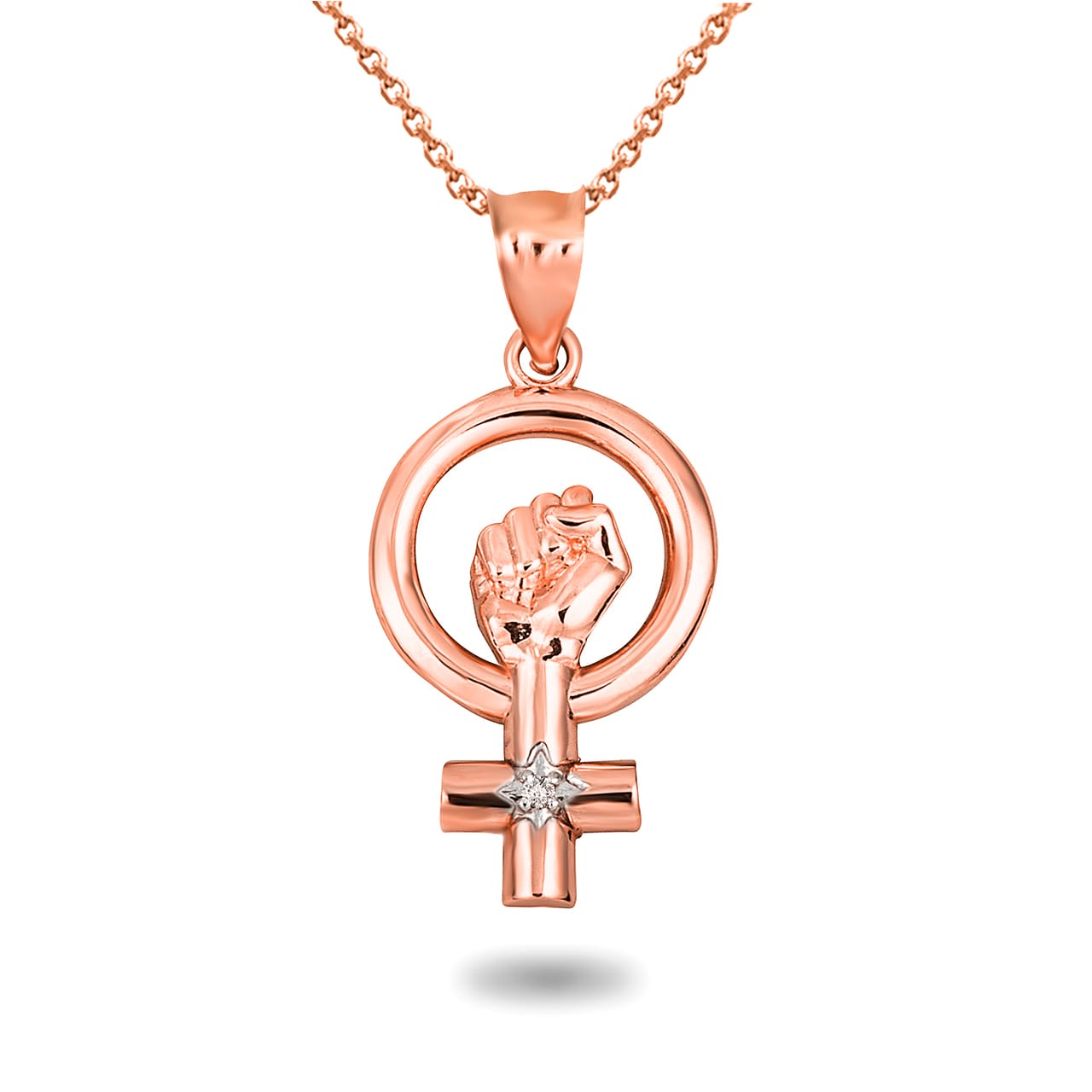 Solid Gold Venus Love Symbol Feminist Diamond Pendant Necklace, view 7