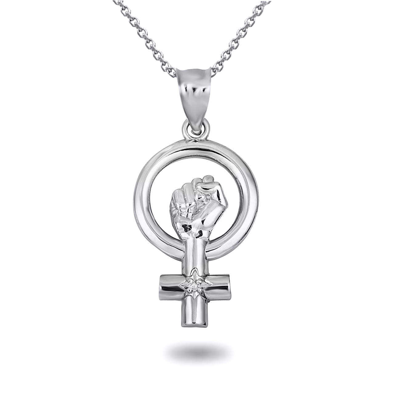Solid Gold Venus Love Symbol Feminist Diamond Pendant Necklace, view 8