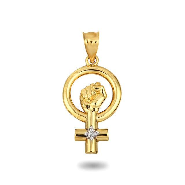 Solid Gold Venus Love Symbol Feminist Diamond Pendant Necklace, view 9