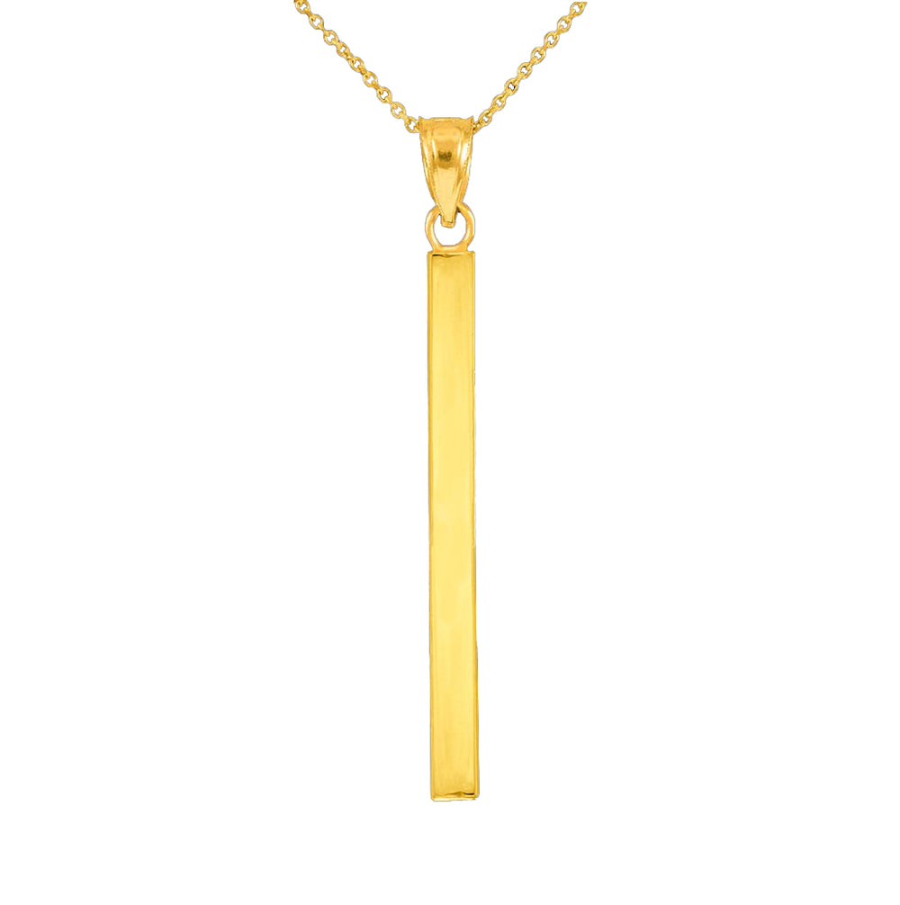 Solid Gold Vertical Bar Pendant Necklace