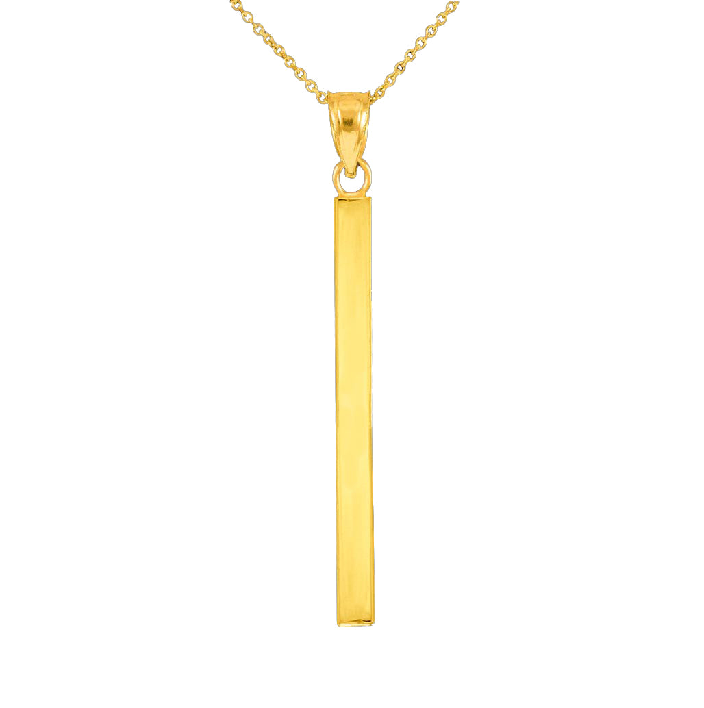 Solid Gold Vertical Bar Pendant Necklace