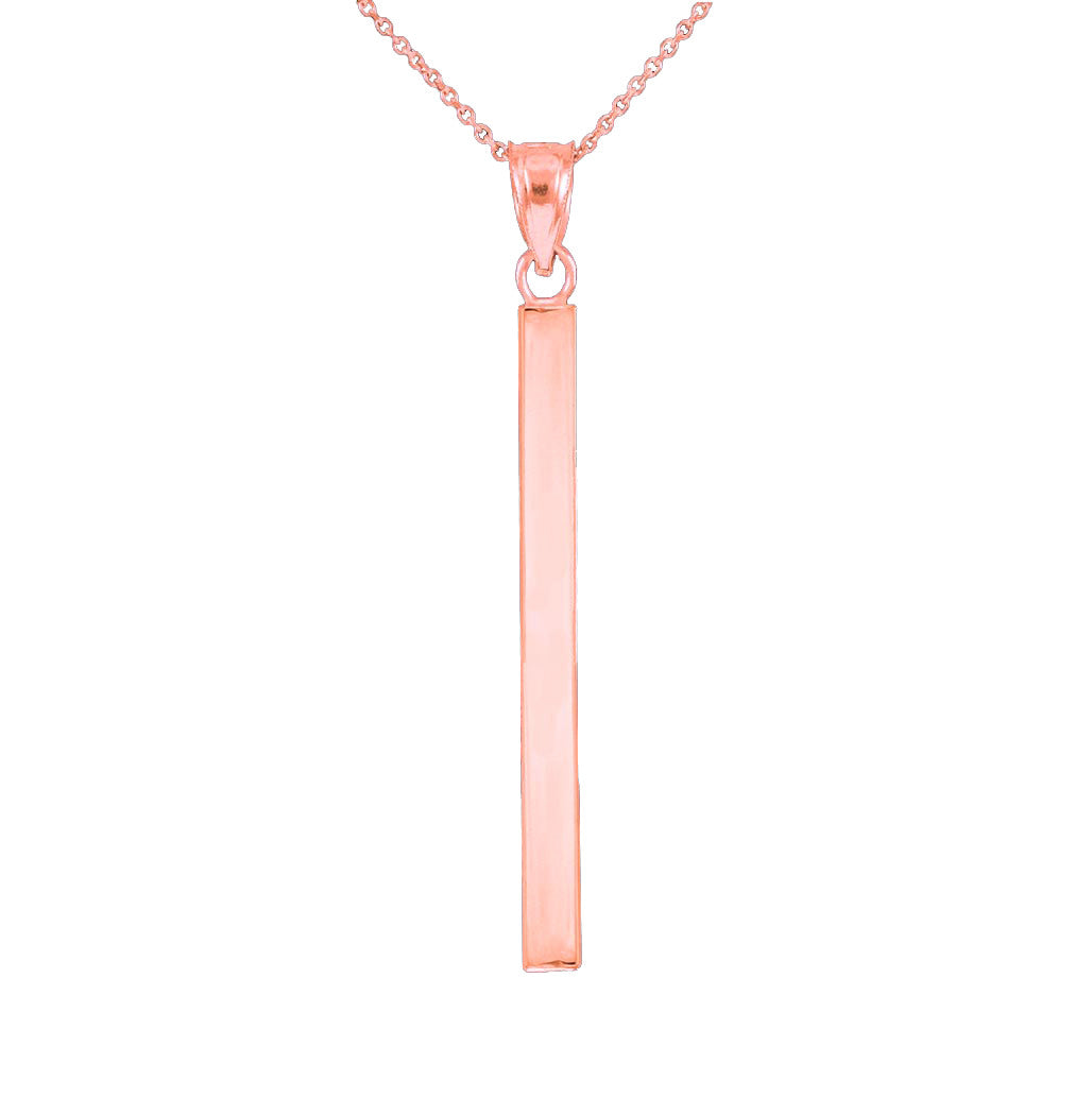 Solid Gold Vertical Bar Pendant Necklace, view 2