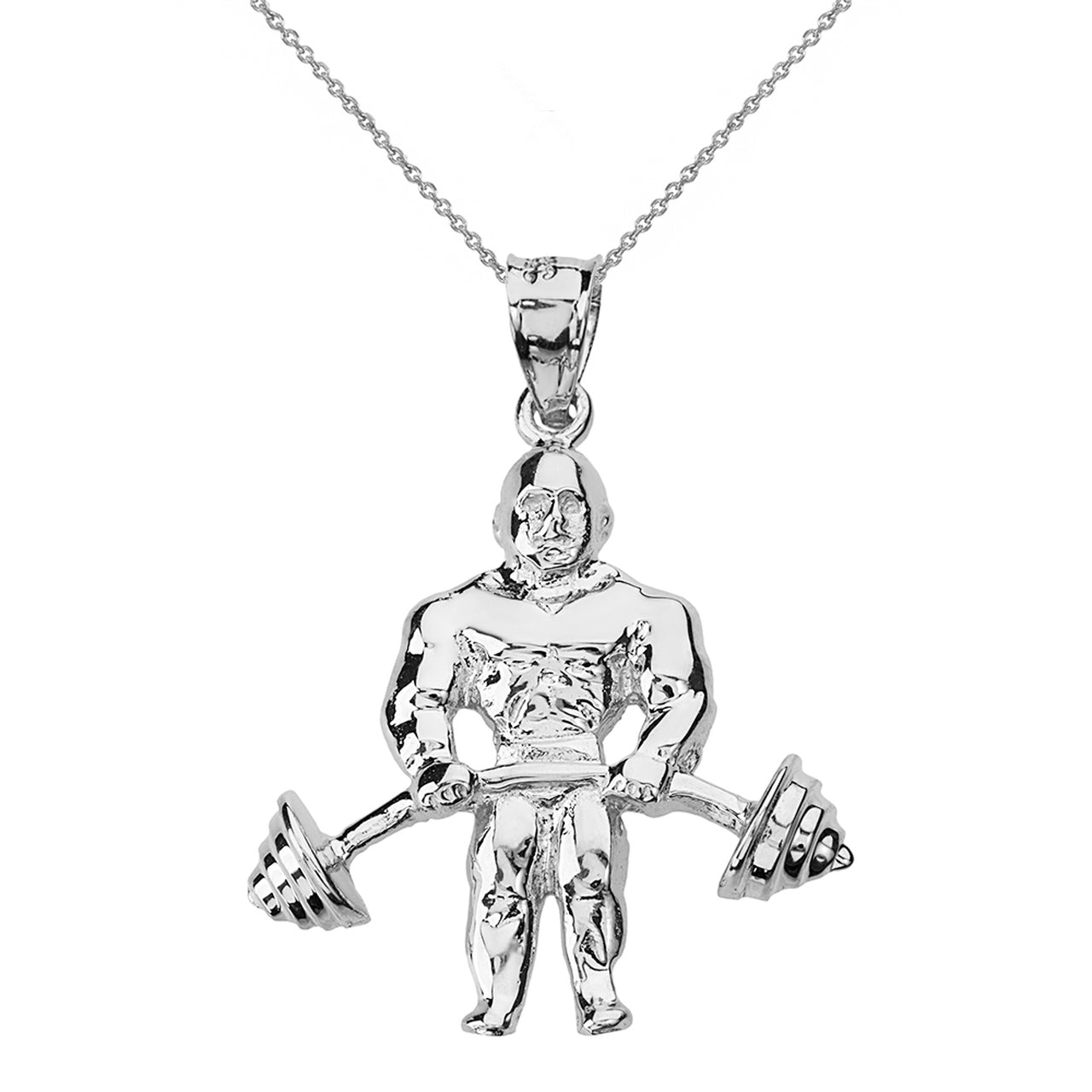 Solid Gold Weightlifting Fitness Sport Bodybuilder and Barbell Pendant Necklace, view 6