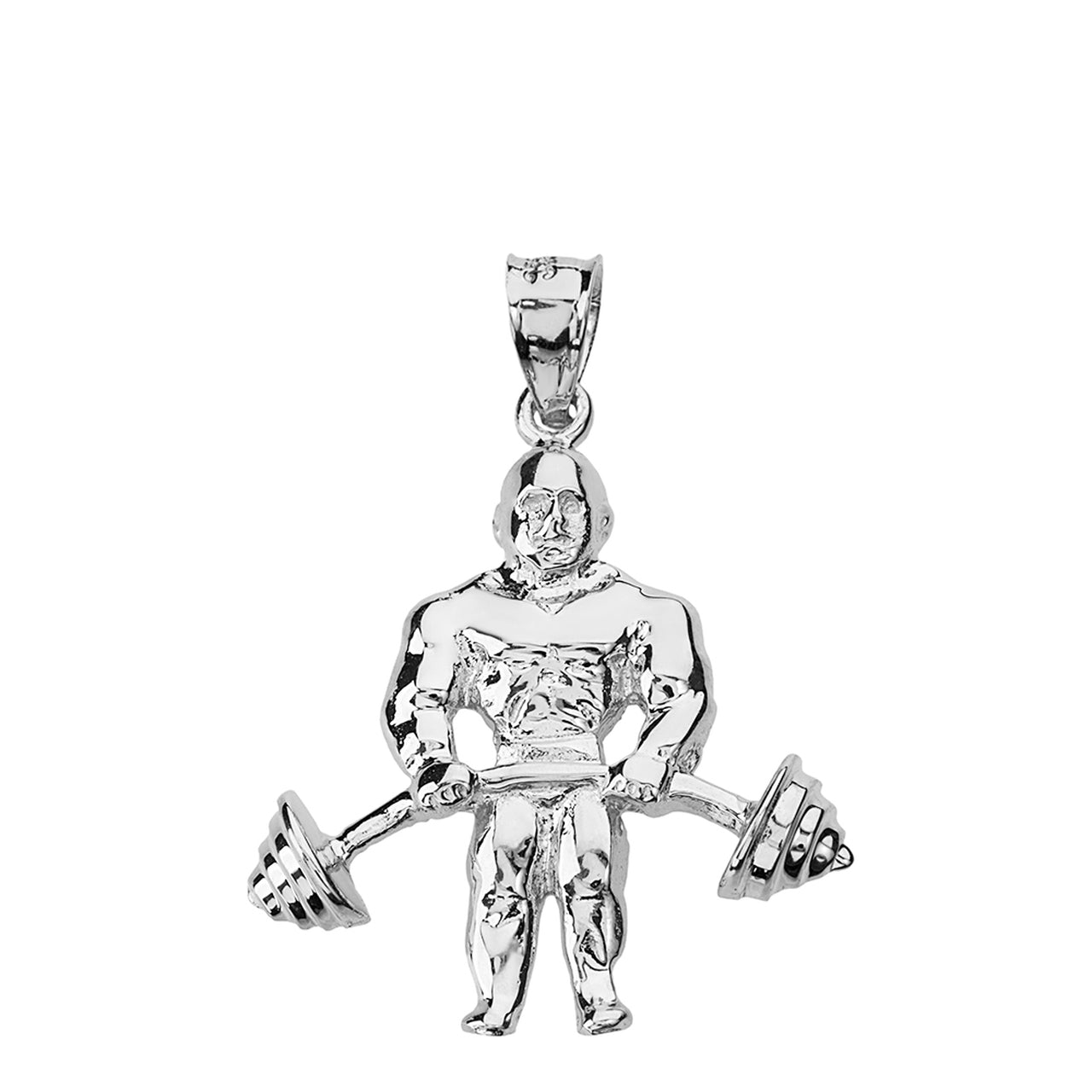 Solid Gold Weightlifting Fitness Sport Bodybuilder and Barbell Pendant Necklace, view 7