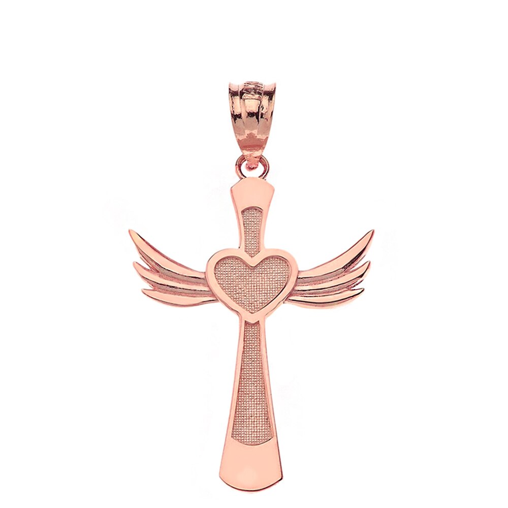 Solid Gold Winged Heart Cross Pendant Necklace, view 5