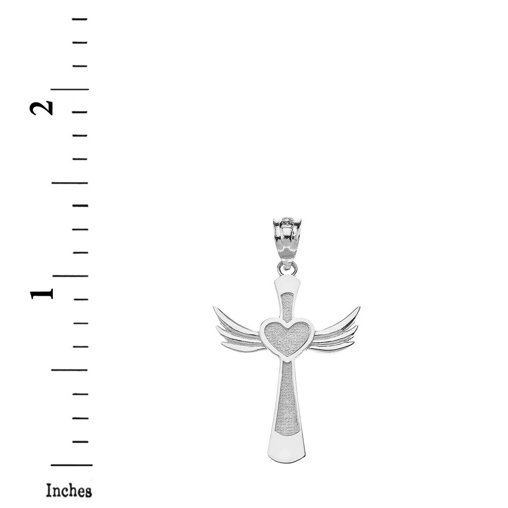 Solid Gold Winged Heart Cross Pendant Necklace, view 8