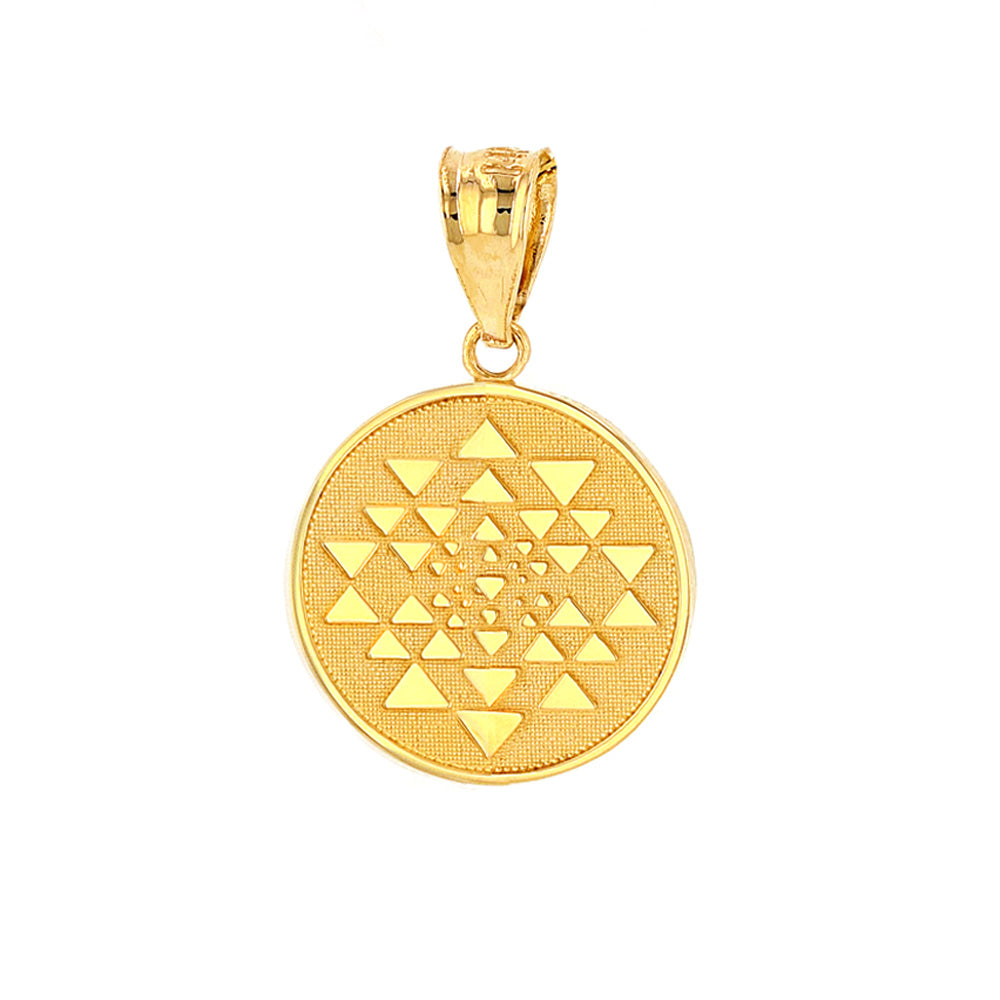 Solid Gold Yantra Tantric Indian Yoga Disc Circle Pendant Necklace, view 2