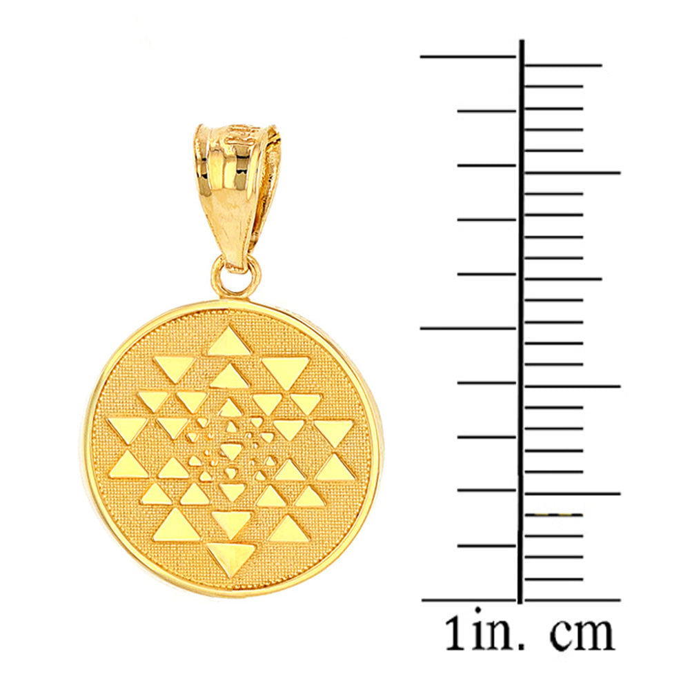 Solid Gold Yantra Tantric Indian Yoga Disc Circle Pendant Necklace, view 3