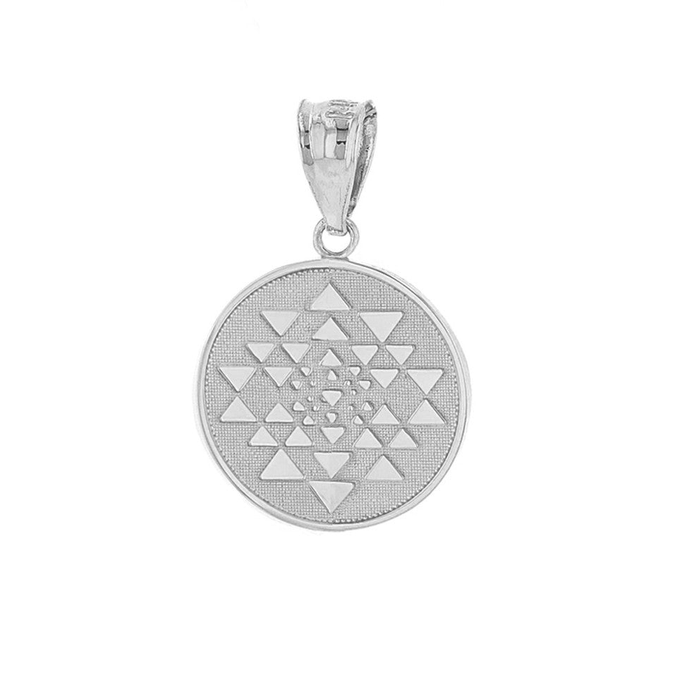 Solid Gold Yantra Tantric Indian Yoga Disc Circle Pendant Necklace, view 4