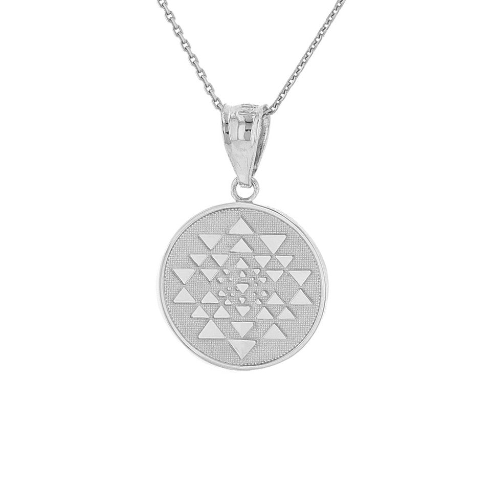 Solid Gold Yantra Tantric Indian Yoga Disc Circle Pendant Necklace, view 5