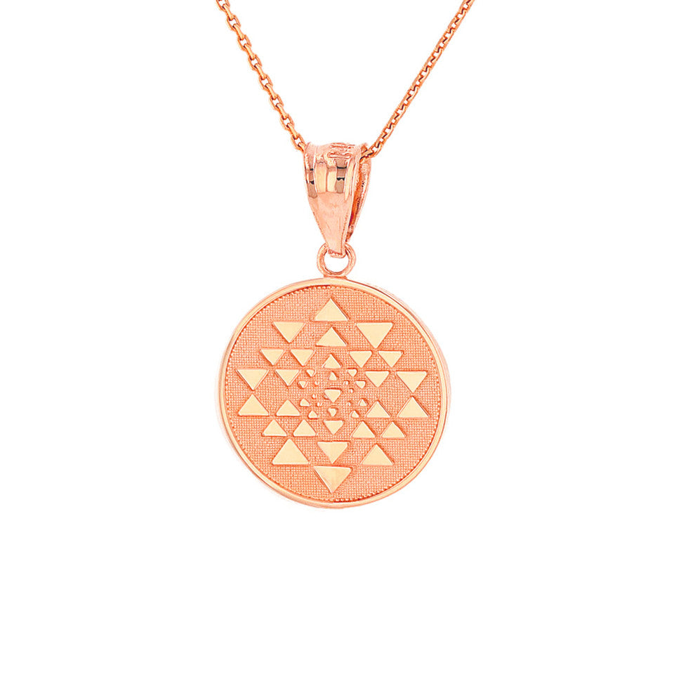 Solid Gold Yantra Tantric Indian Yoga Disc Circle Pendant Necklace, view 6