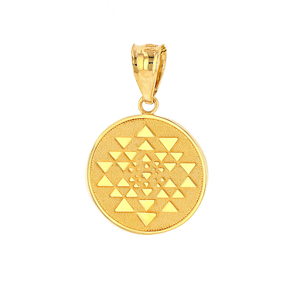 Solid Gold Yantra Tantric Indian Yoga Disc Circle Pendant Necklace, view 8