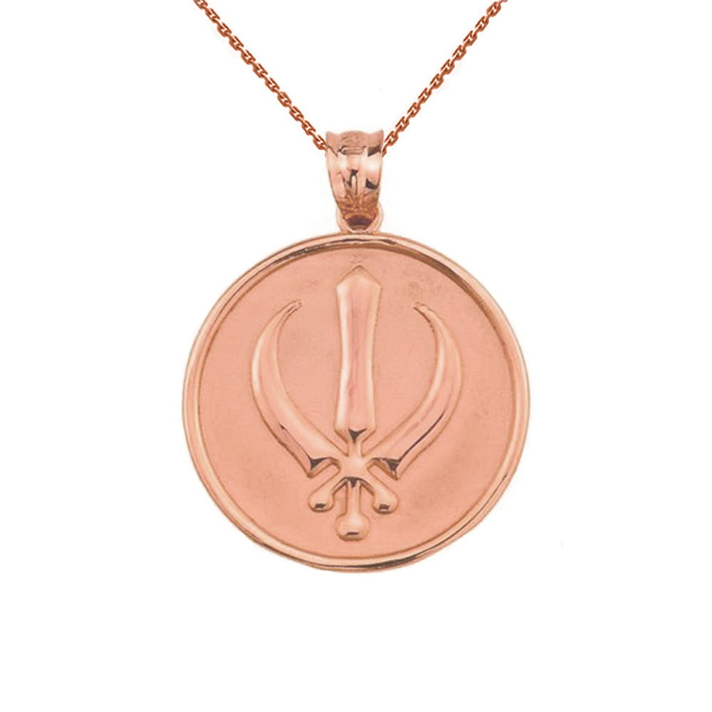 Solid Rose Gold Sikh Charm Pendant