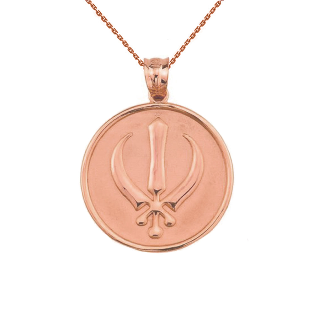 Solid Rose Gold Sikh Charm Pendant