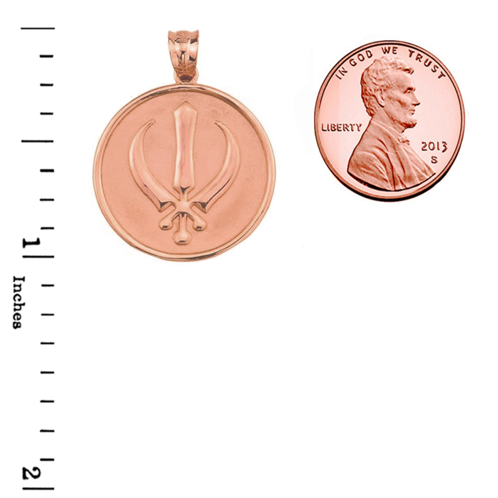 Solid Rose Gold Sikh Charm Pendant, view 3