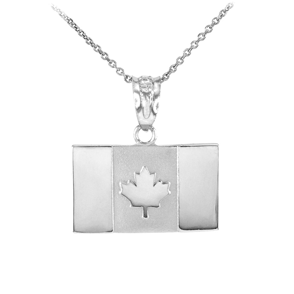 Solid Sterling Silver Canada Flag Pendant Necklace