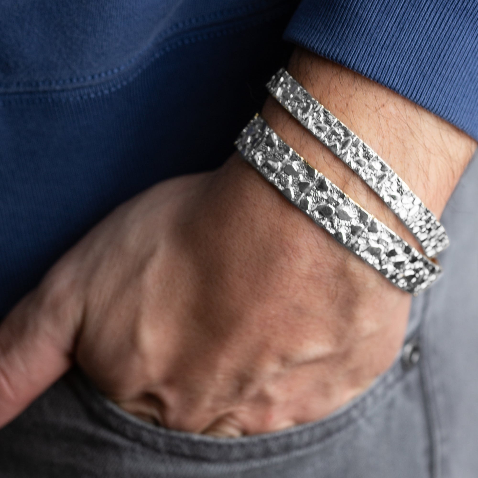 Solid Sterling Silver Heavy Nugget Bracelet, view 2