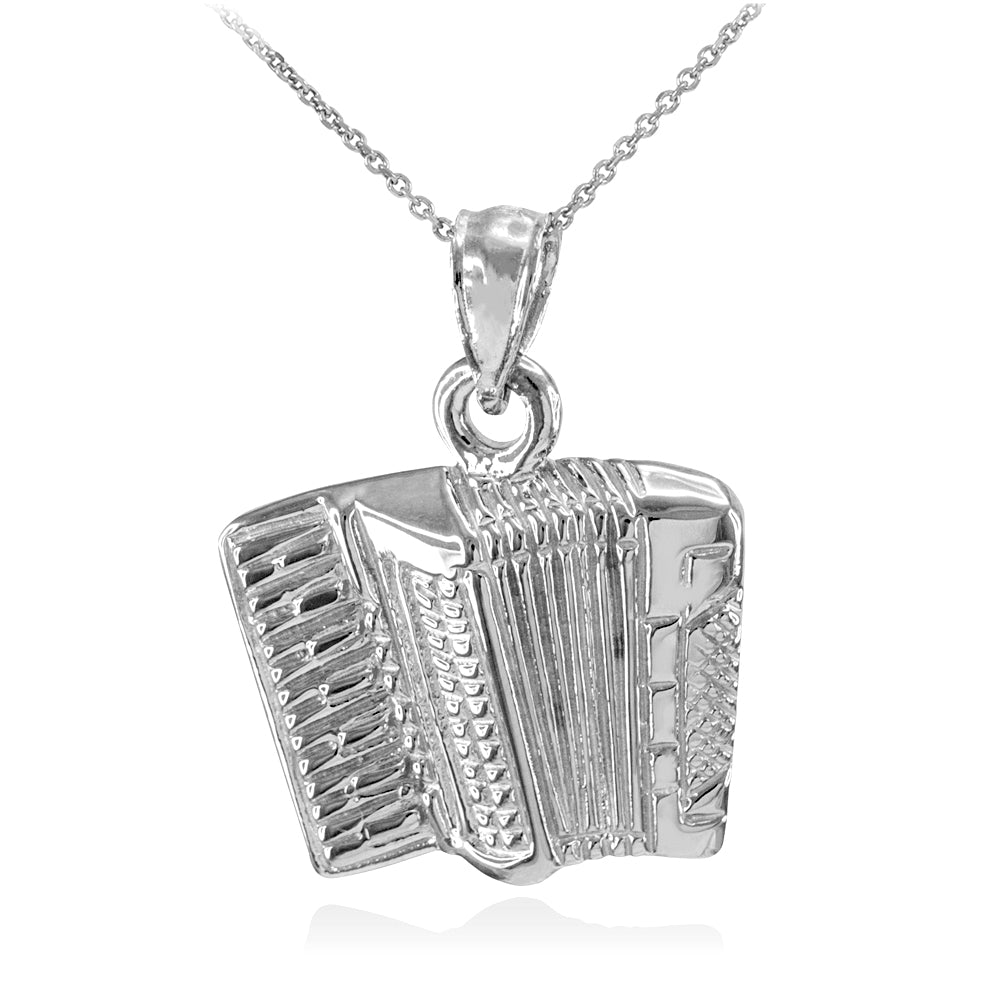 Solid Sterling Silver Music Accordion Pendant Necklace