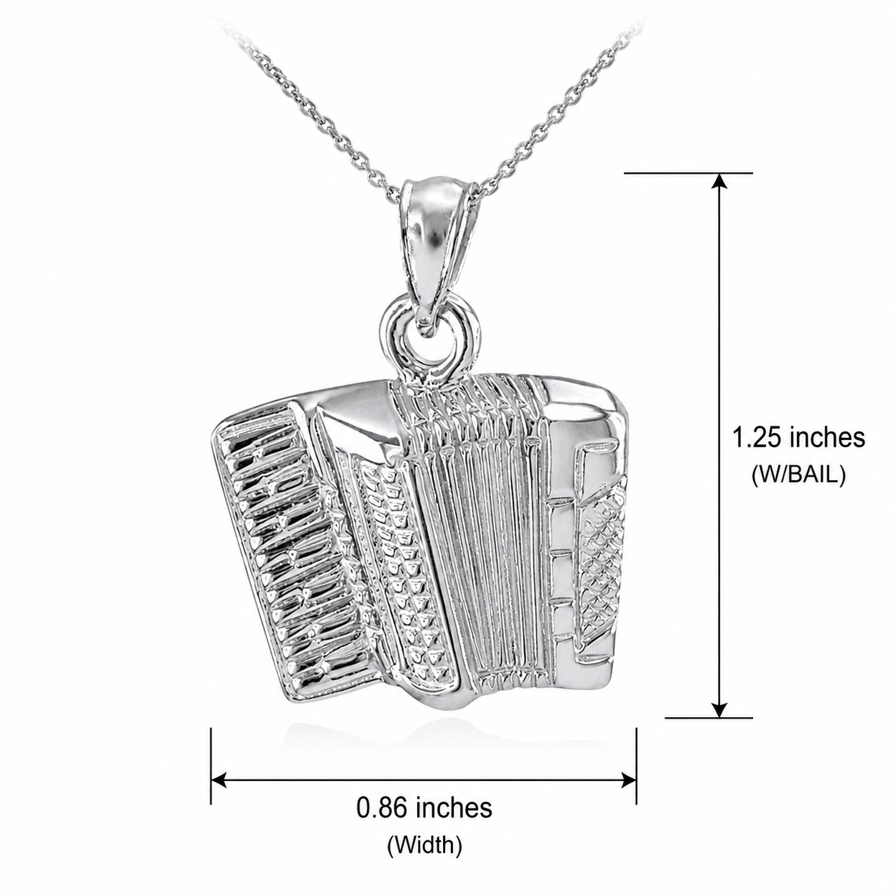 Solid Sterling Silver Music Accordion Pendant Necklace, view 2