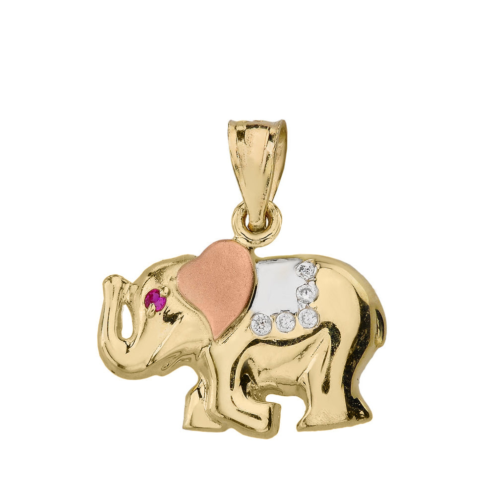 Solid Three Tone Gold Elephant CZ Pendant Necklace, view 2