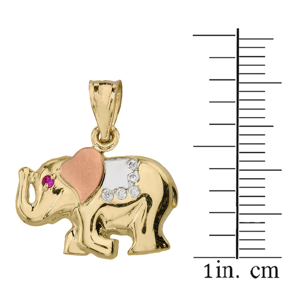 Solid Three Tone Gold Elephant CZ Pendant Necklace, view 3