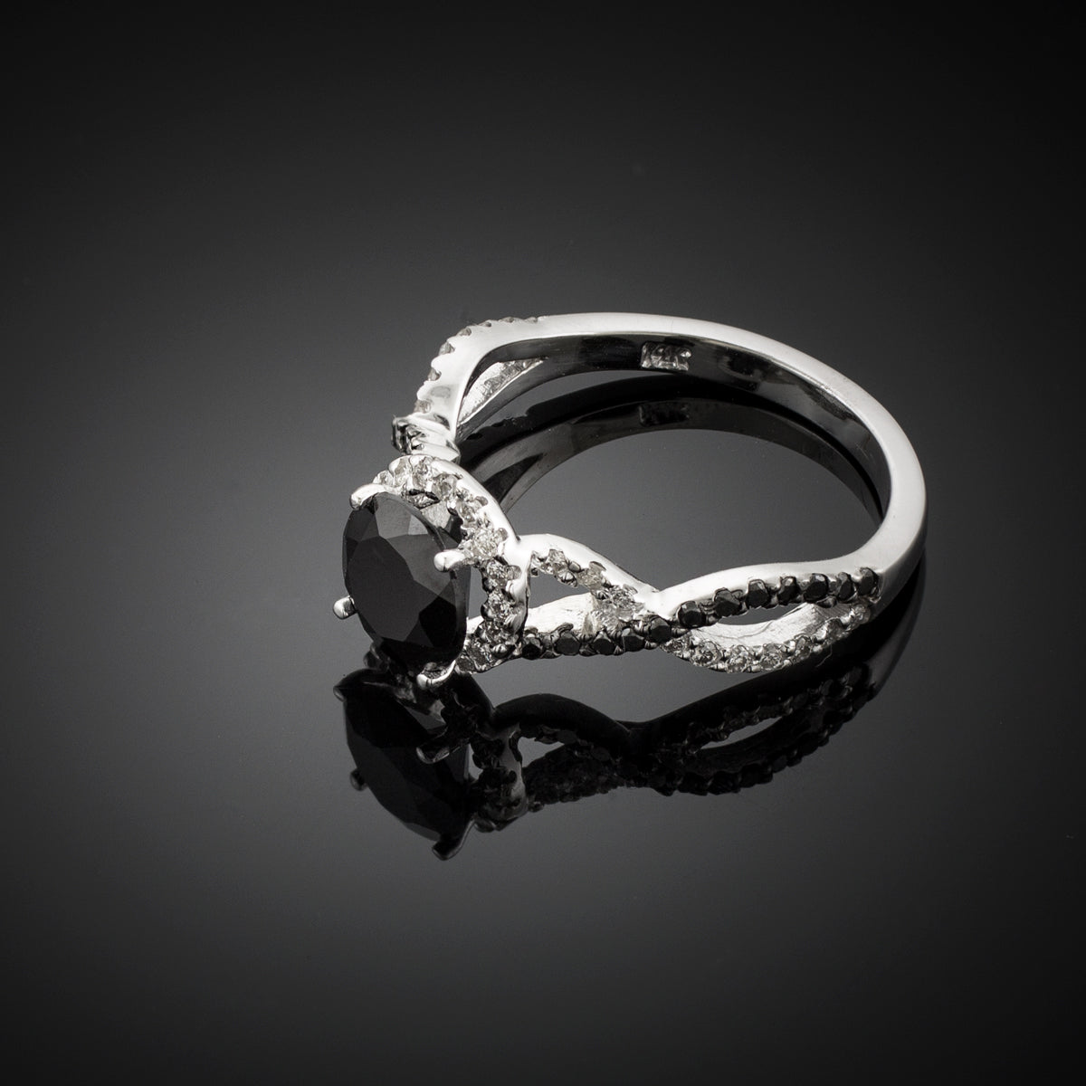 Solid White Gold Black Diamond Infinity Ring, view 2