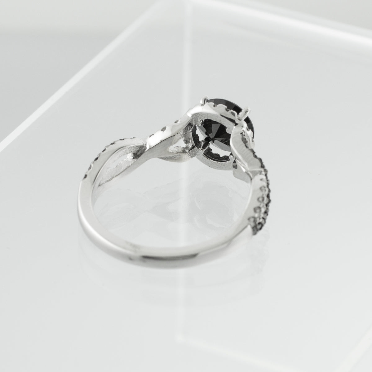Solid White Gold Black Diamond Infinity Ring, view 3