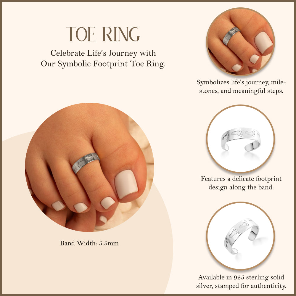Solid White Gold Footprint Toe Ring, view 3