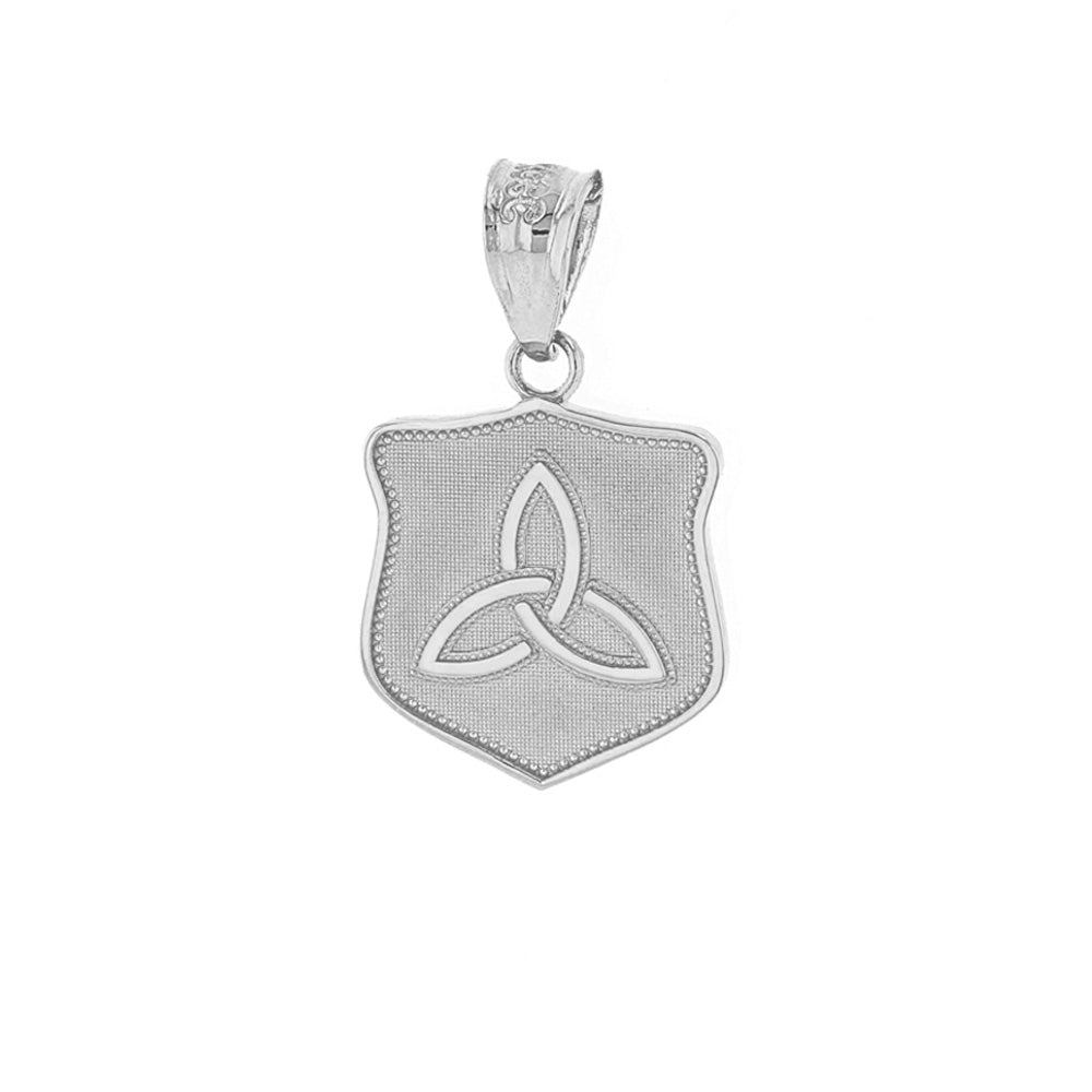 Solid White Gold Trinity Shield Triquetra Celtic Knot Pendant Necklace, view 2