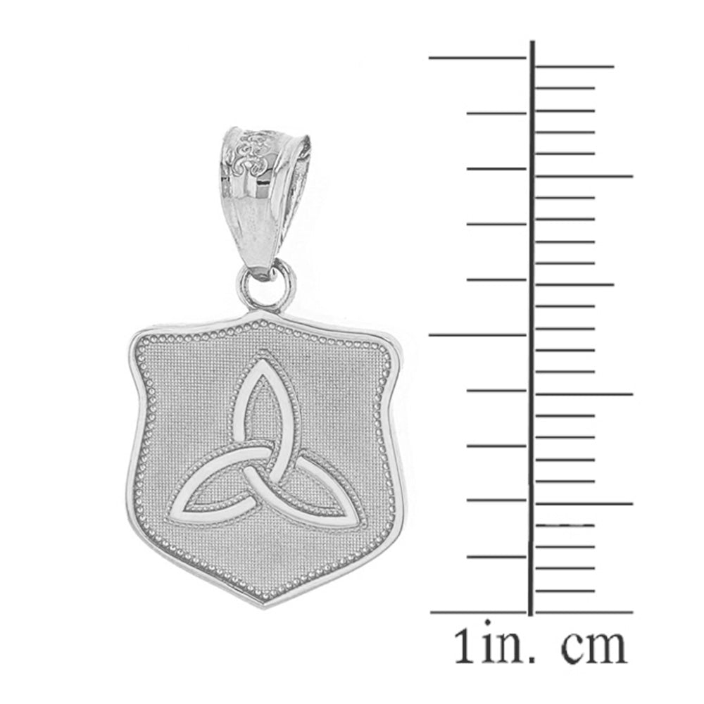 Solid White Gold Trinity Shield Triquetra Celtic Knot Pendant Necklace, view 3