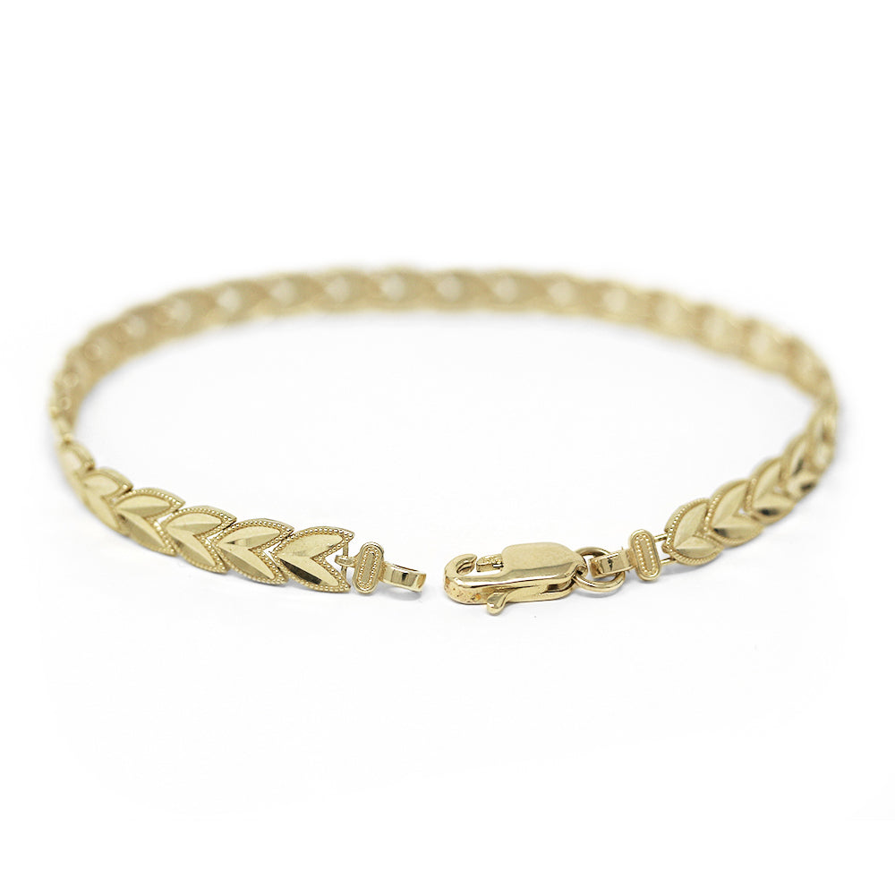 Solid Yellow Gold And White Gold Chevron Leaf Link Sparkle Cut Women's Bracelet (5.33 mm)
