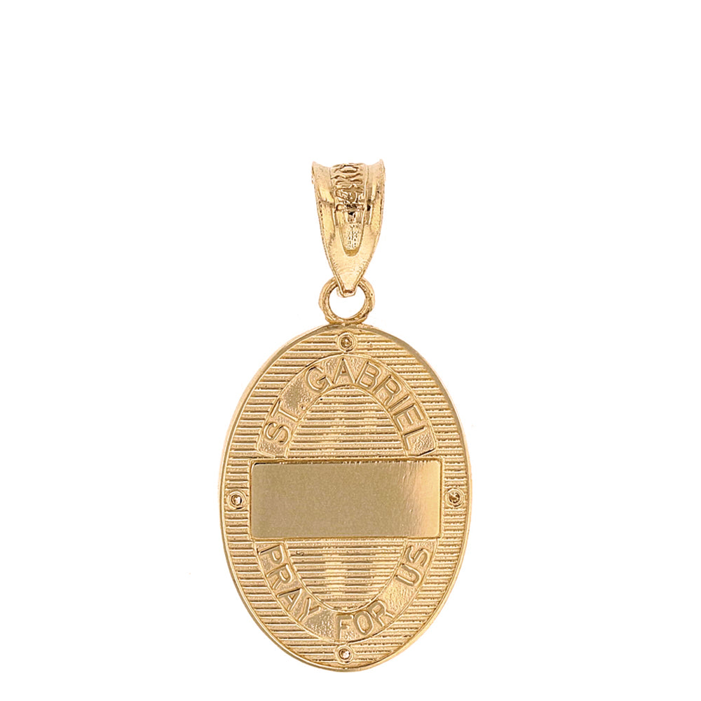 Solid Yellow Gold Archangel Saint Gabriel Diamond Oval Engravable Medallion Pendant Necklace 1.02" (25 mm), view 9