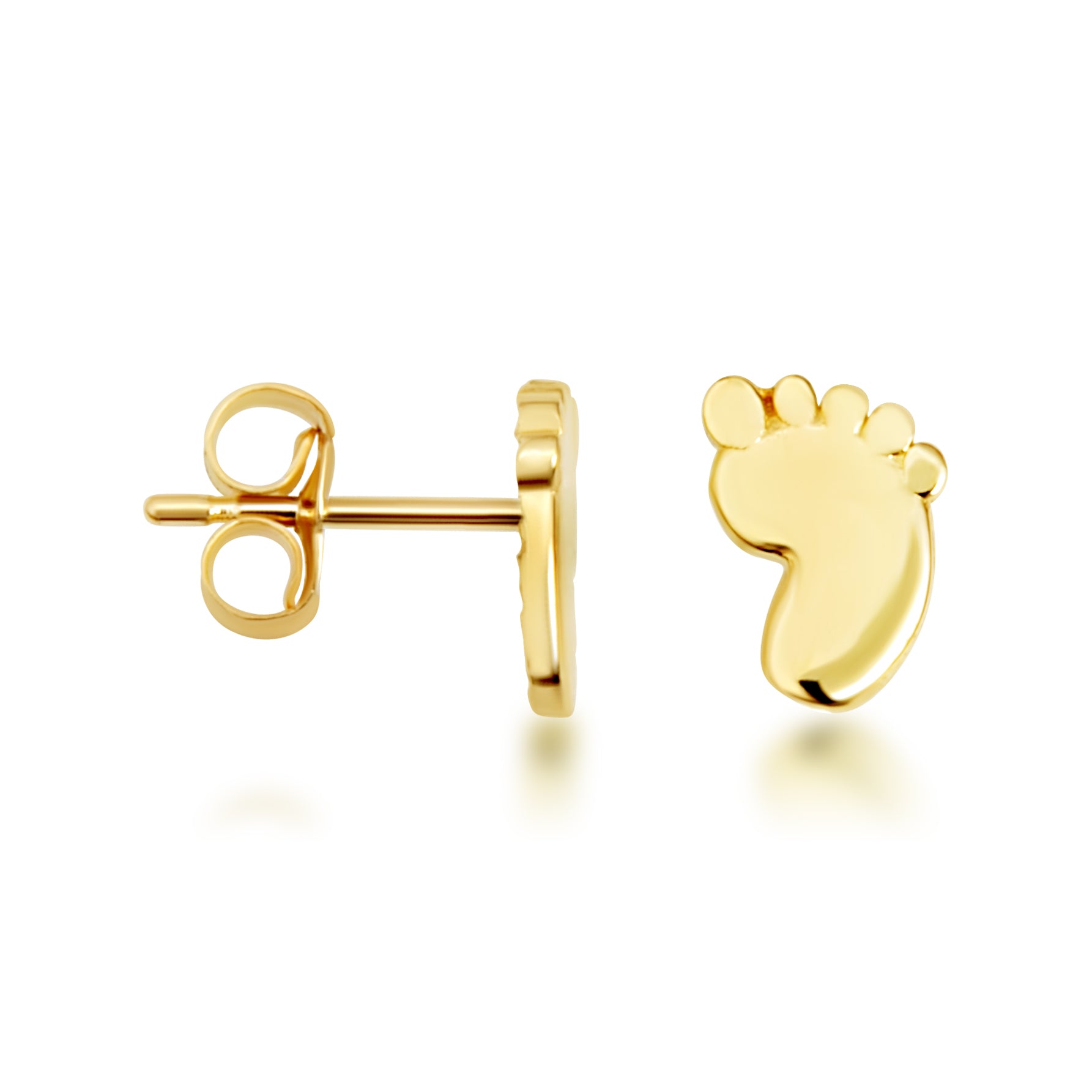 Solid Yellow Gold Baby Foot Print Stud Earrings