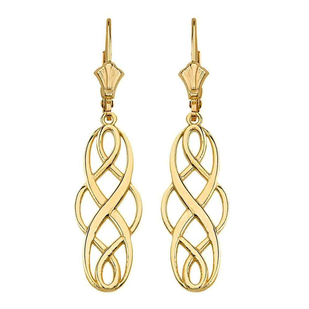 Solid Yellow Gold Celtic Knot Infinity Drop Earring Set