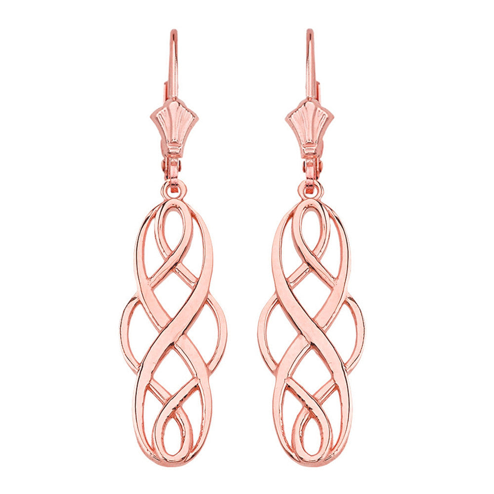 Solid Yellow Gold Celtic Knot Infinity Drop Earring Set, view 2