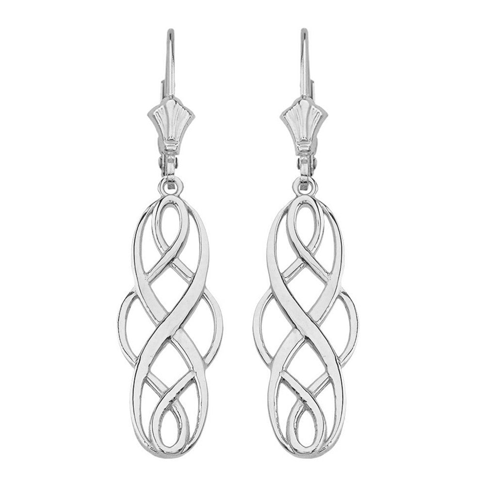 Solid Yellow Gold Celtic Knot Infinity Drop Earring Set, view 3