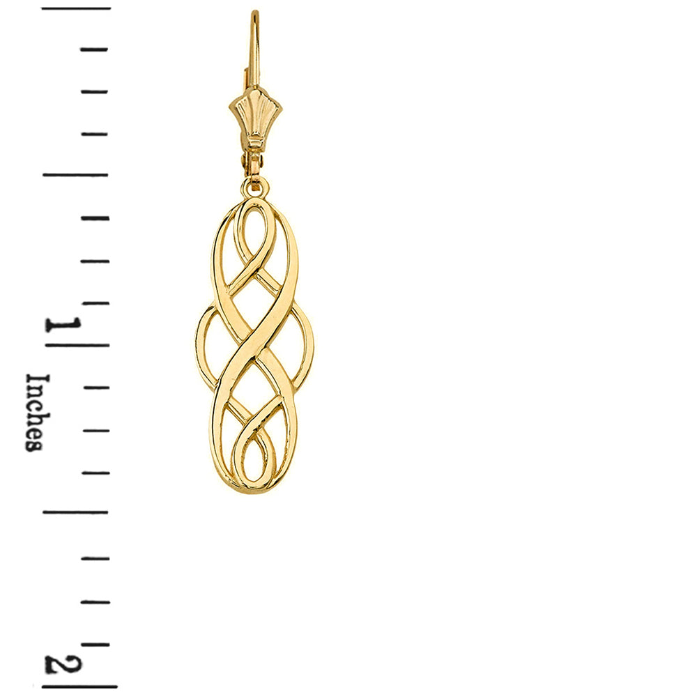 Solid Yellow Gold Celtic Knot Infinity Drop Earring Set, view 4
