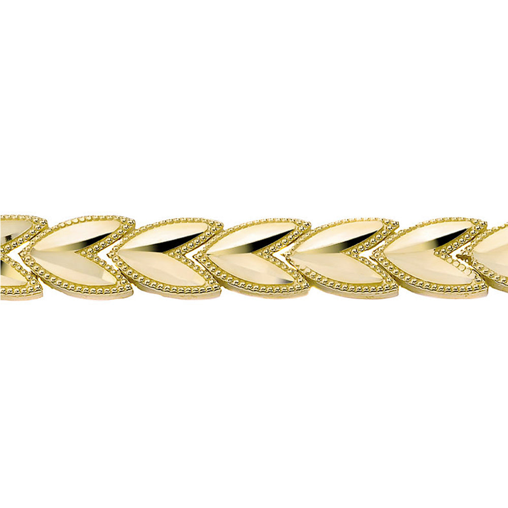 Solid Yellow Gold Chevron Leaf Link Sparkle Cut Women's Bracelet (6.07 mm), view 2