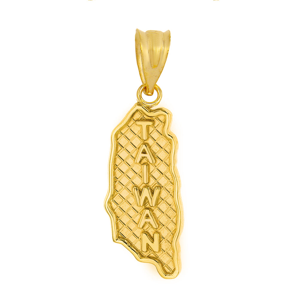 Solid Yellow Gold Country of Taiwan Geography Pendant Necklace, view 2