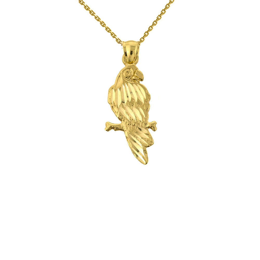 Solid Yellow Gold Diamond Cut Parakeet Pendant