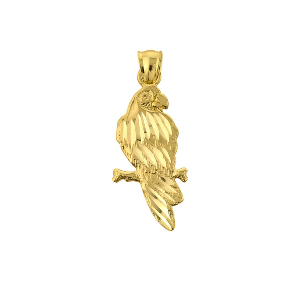 Solid Yellow Gold Diamond Cut Parakeet Pendant, view 2