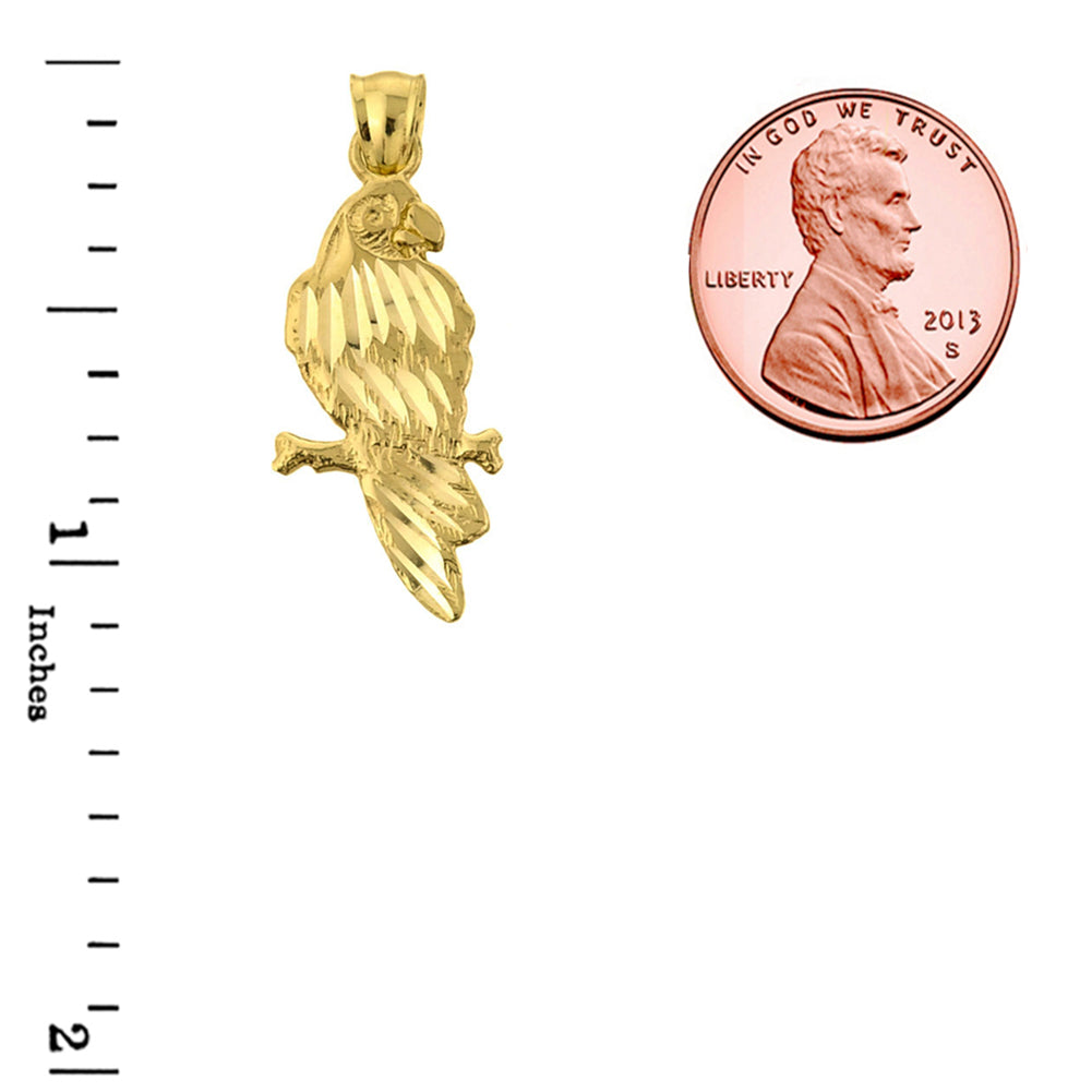 Solid Yellow Gold Diamond Cut Parakeet Pendant, view 3