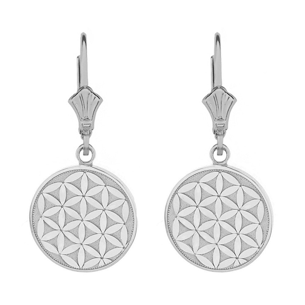 Solid Yellow Gold Flower of Life Dainty Disc Earring Set, view 3